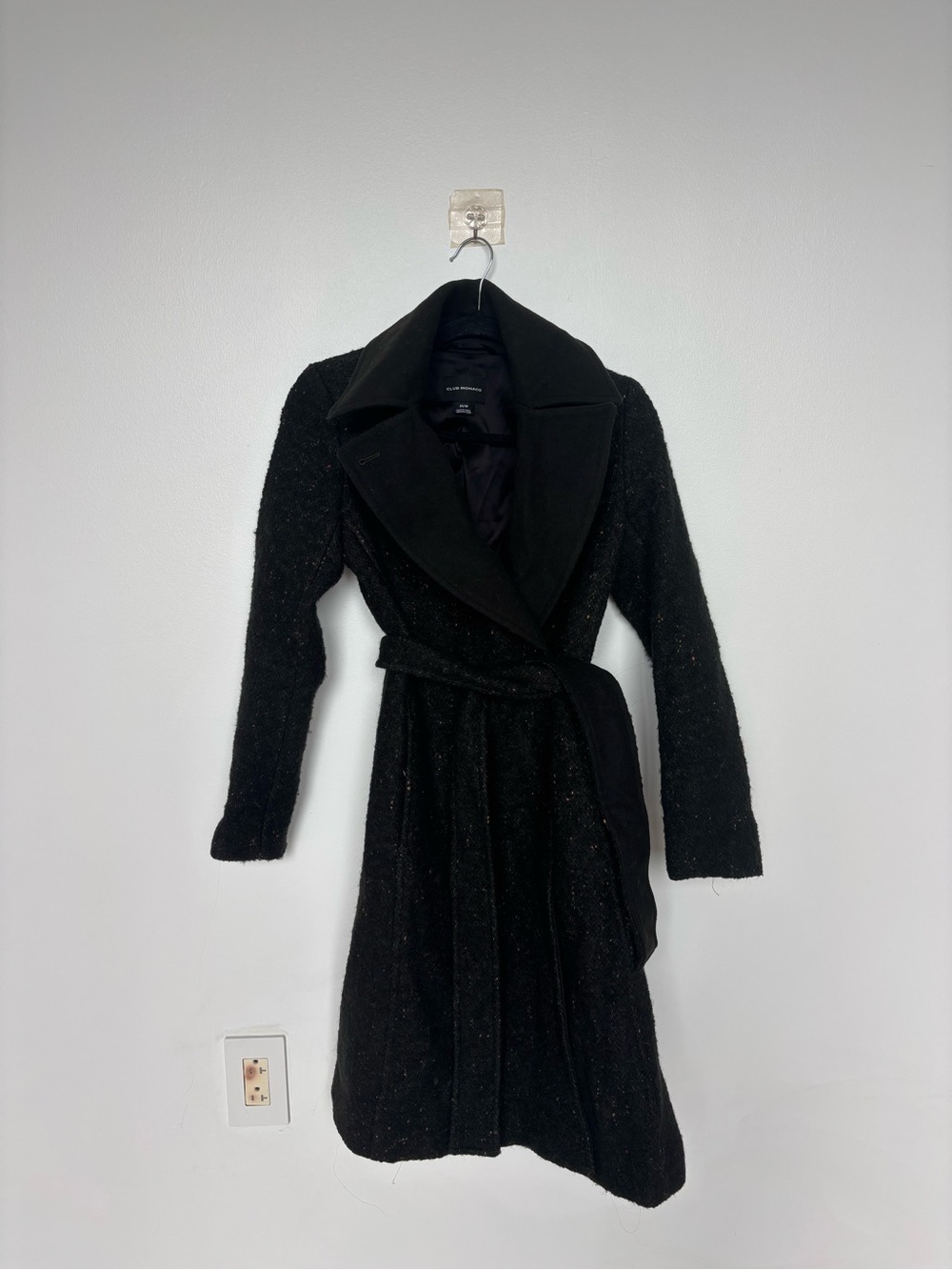 Club Monaco Black Long Belted Trench Coat